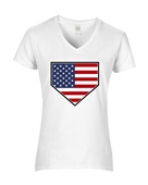 Epic Ladies USA Flag Baseball Home Mascot League V-Neck Graphic T-Shirts
