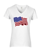 Epic Ladies USA Flag Wavy Mascot League Sports Team V-Neck Graphic T-Shirts