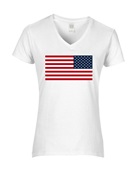 Epic Ladies USA Flag Navy Flipped Mascot League Team V-Neck Graphic T-Shirts