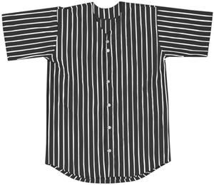 black baseball jersey with white pinstripes