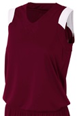 A4 Womens Moisture Management V-Neck Muscle Jersey MAROON/WHITE Primary
