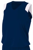 A4 Womens Moisture Management V-Neck Muscle Jersey NAVY/WHITE Primary