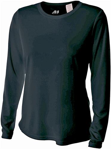 A4 Womens L/S Cooling Performance Crew BLACK 