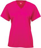Badger Sport B-Core Ladies Girls Short Sleeve V-Neck Tee HOT PINK Primary