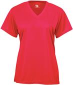 Badger Sport B-Core Ladies Girls Short Sleeve V-Neck Tee HOT CORAL Primary