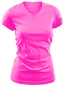 Junior's Girls Wicking V-Neck Short Sleeve Volleyball Sports Shirt/Jersey NEON PINK (670) Primary