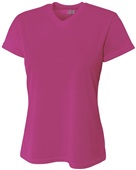A4 Womens Short Sleeve V-Neck Mesh T-Shirt FUCHSIA Primary