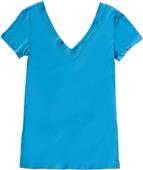 Womens W2XL (Aqua & White) Sheer Jersey Double V-Neck T-Shirt Top