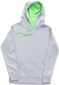 J America Ladies Cosmic Poly Fleece Hoodie ICE FLECK/NEON GREEN Primary