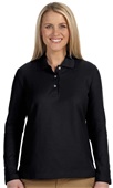 Devon & Jones Ladies Pima Pique Long-Sleeve Polo BLACK Pocket