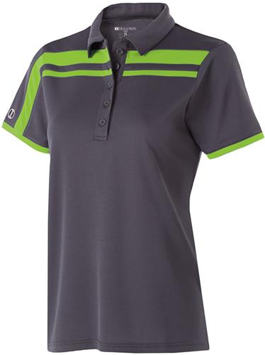 Holloway Ladies 5 Button Charge Polo CARBON/LIME 