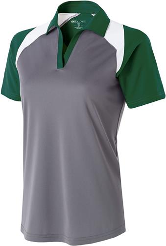 Holloway Ladies Snag-Resistant Shield Polo GRAPHITE/FOREST/WHITE 