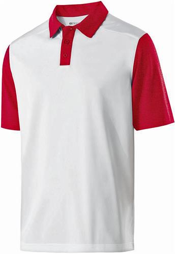 Holloway Adult 3 Button Snag-Resistant Pike Polos WHITE/SCARLET HEATHER 