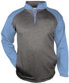 Badger Sport Adult Sport Heather 1/4 Zip Pullover CARBON HEATHER/COLOMBIA BLUE Pocket