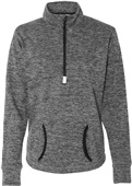 J America Ladies Cosmic Fleece 1/4 Zip Jacket CHARCOAL-BLACK Pocket