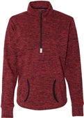 J America Ladies Cosmic Fleece 1/4 Zip Jacket RED FLECK-RED Pocket