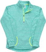 J America Ladies Cosmic Fleece 1/4 Zip Jacket EMERALD/NEON YELLOW Pocket