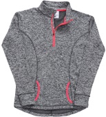 J America Ladies Cosmic Fleece 1/4 Zip Jacket CHARCOAL FLECK/FIRE CORAL Pocket