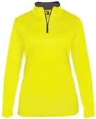 Badger Women/Girls B-Core 1/4 Zip Shirt SAFETY YELLOW GREEN/GRAPHITE Pocket