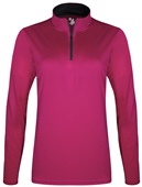Badger Women/Girls B-Core 1/4 Zip Shirt HOT PINK/GRAPHITE Pocket