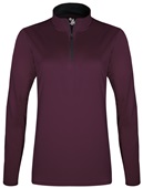 Badger Women/Girls B-Core 1/4 Zip Shirt MAROON/GRAPHITE Pocket