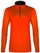 Badger Women/Girls B-Core 1/4 Zip Shirt BURNT ORANGE/GRAPHITE Pocket