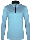Badger Women/Girls B-Core 1/4 Zip Shirt COLUMBIA BLUE/GRAPHITE Pocket