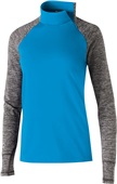 Holloway Ladies Affirm 1/4 Zip Pullover Shirt BRIGHT BLUE/ CARBON HEATHER Pocket
