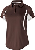 Womens Short Sleeve V-Neck Polo Shirt (Black,Brown,Cardinal,Forest,Kelly,Maroon,Blue,Gold), BROWN/WHITE Pocket