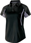 Womens Short Sleeve V-Neck Polo Shirt (Black,Brown,Cardinal,Forest,Kelly,Maroon,Blue,Gold), BLACK/GRAPHITE Pocket