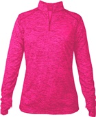 Badger Sport Tonal Blend Ladies 1/4 Zip Pullover HOT PINK TONAL BLEND Pocket
