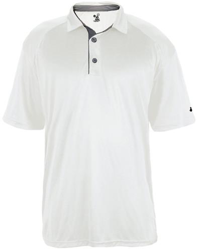 Badger Mens Ultimate Polo Shirt WHITE/GRAPHITE 