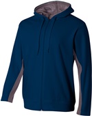 A4 Adult Youth Full Zip Color Block Fleece Jacket With Hood NAVY/GRAPHITE Pocket