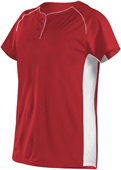 Alleson Two Button Fastpitch Jersey SCARLET/WHITE Pocket