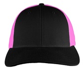 Richardson 115 Low Pro Mesh Back Trucker Cap BLACK/NEON PINK (SPLIT) Front