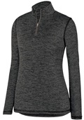 Womens Long Sleeve, Drop Tail, Heathered 1/4 Zip Pullover Shirt BLACK Pocket