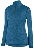 Womens Long Sleeve, Drop Tail, Heathered 1/4 Zip Pullover Shirt COLUMBIA BLUE Pocket
