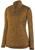 Womens Long Sleeve, Drop Tail, Heathered 1/4 Zip Pullover Shirt GOLD Pocket