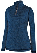 Womens Long Sleeve, Drop Tail, Heathered 1/4 Zip Pullover Shirt NAVY Pocket