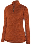Womens Long Sleeve, Drop Tail, Heathered 1/4 Zip Pullover Shirt ORANGE Pocket