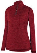 Womens Long Sleeve, Drop Tail, Heathered 1/4 Zip Pullover Shirt RED Pocket