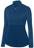 Augusta Ladies Shadow Tonal Heather 1/4 Zip Pullover NAVY Pocket