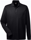 Core365 Mens Pinnacle LS Pique Polo w/Pocket BLACK Pocket