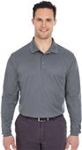 UltraClub Mens Cool & Dry Long-Sleeve Pique Polo CHARCOAL Pocket