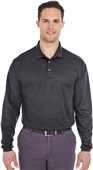 UltraClub Mens Cool & Dry Long-Sleeve Pique Polo BLACK Pocket