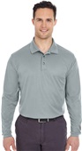 UltraClub Mens Cool & Dry Long-Sleeve Pique Polo SILVER Pocket