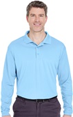 UltraClub Mens Cool & Dry Sport Long-Sleeve Polo COLUMBIA BLUE Pocket