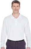 UltraClub Mens Cool & Dry Sport Long-Sleeve Polo WHITE Pocket