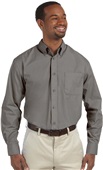Harriton Mens Long-Sleeve Essential Poplin DARK GREY Pocket