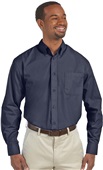 Harriton Mens Long-Sleeve Essential Poplin NAVY Pocket